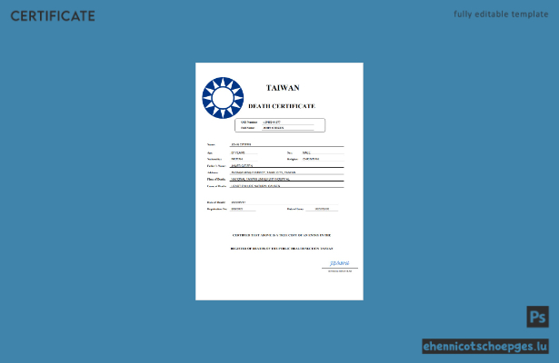 Beispiel einer taiwanesischen Sterbeurkunde (Word- und PDF-Datei)